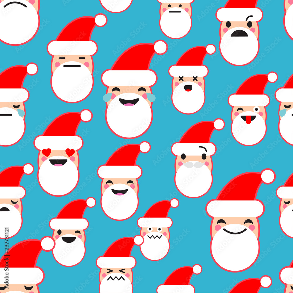 Seamless background with Emotions of Santa Claus. Cute cartoon. Vector illustration. Can be used for wallpaper, textile, invitation card, wrapping, web page background. Seamless background with Emotions of Santa Claus. Cute cartoon. Vector illustration. Can be used for wallpaper, textile, invitation card, wrapping, web page background.