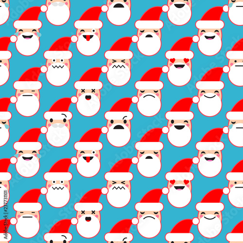 Seamless background with Emotions of Santa Claus. Cute cartoon. Vector illustration. Can be used for wallpaper, textile, invitation card, wrapping, web page background.