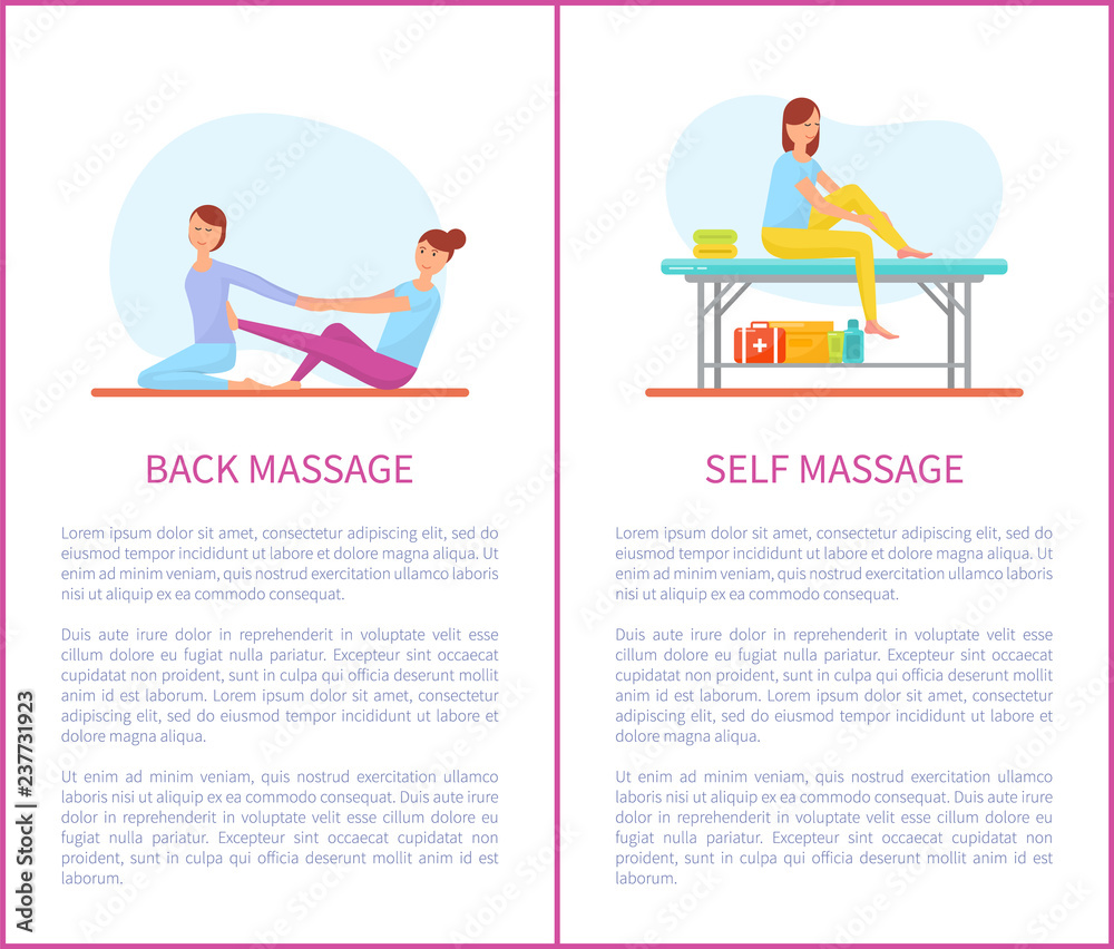 Back and Self Medical Massage Cartoon Posters Set