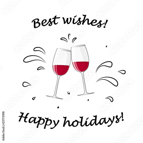 two glasses with red wine cheers and best wishes text isolated on the white background square vector illustration