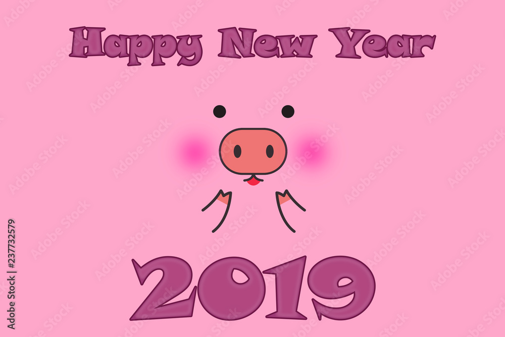 Cute funny pig face, pig's snout on pink background. 2019 New Year Cute funny pig face, pig's snout on pink background. 2019 New Year