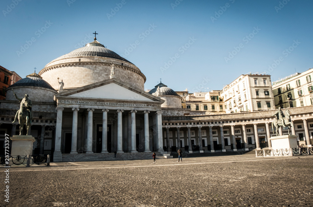 The Church of San Francesco di Paolo in the Piazza del Plebiscito which is the main square of the City of Napoli, Naples, Italy.