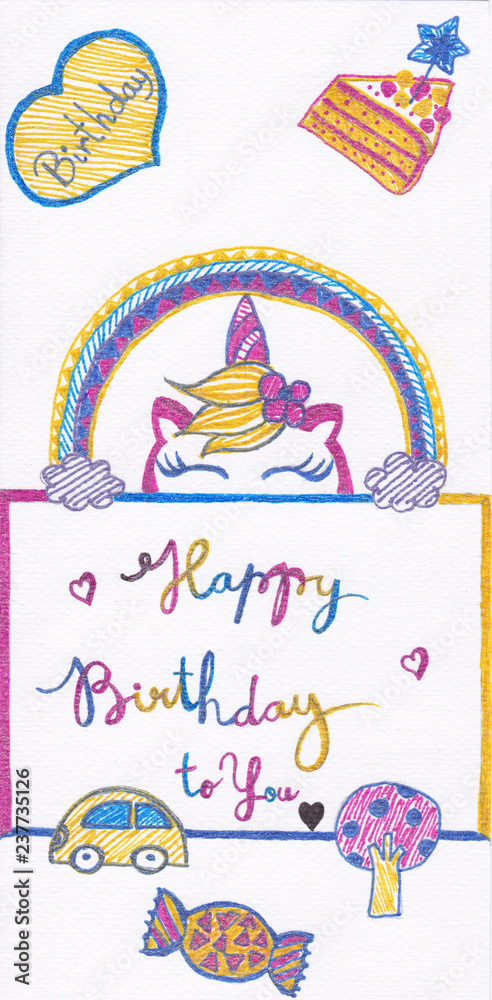 Birthday Greeting Cards for Kids, Hand drawing with Glitter Pens