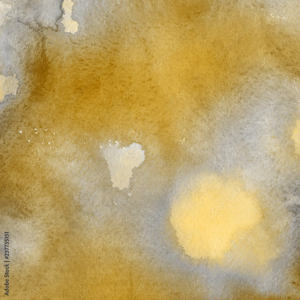 Obraz premium Yellow watercolor and ink paper textures on white background. Chaotic stylish abstract organic design.