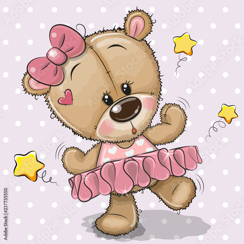 Cute Cartoon Teddy Bear Ballerina