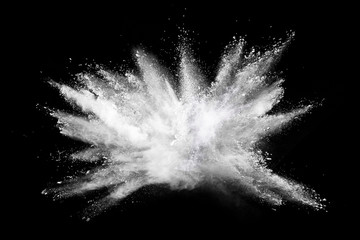 White powder explosion on black background. 