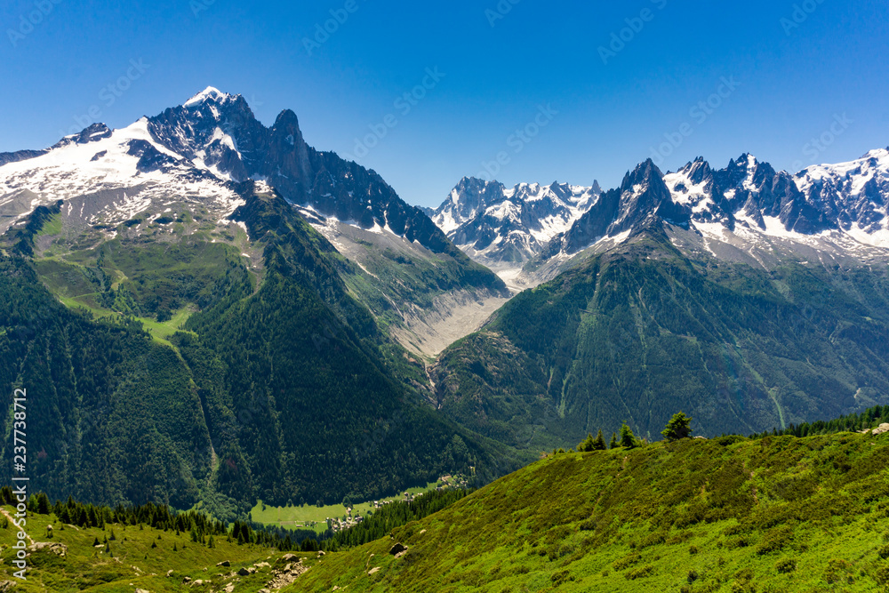 Alpine peaks of the Mont Blanc massif in June.