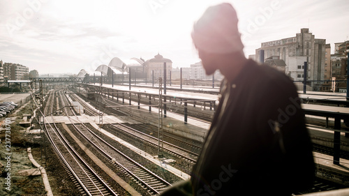 Landscape of train station approach to the subject