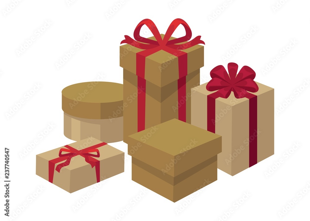 Obraz premium Gift boxes of different shapes and colors set vector.