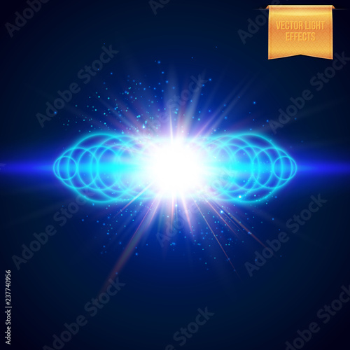 Vector illustration of Multiple ringed blue explosion background