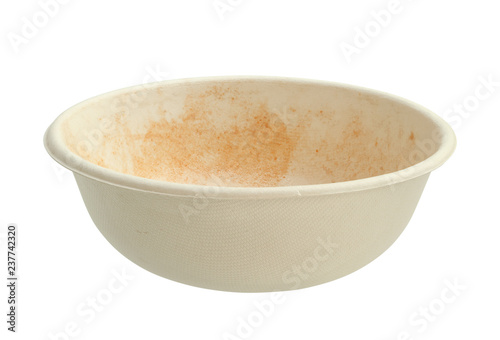 Unbleached plant fiber food bowl (with clipping path) isolated on white background