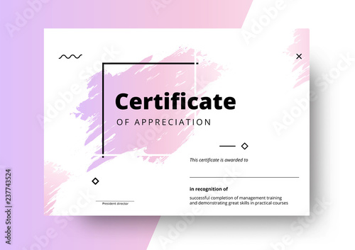 Certificate of appreciation template design. Elegant business diploma layout for training graduation or course completion. Vector background illustration.