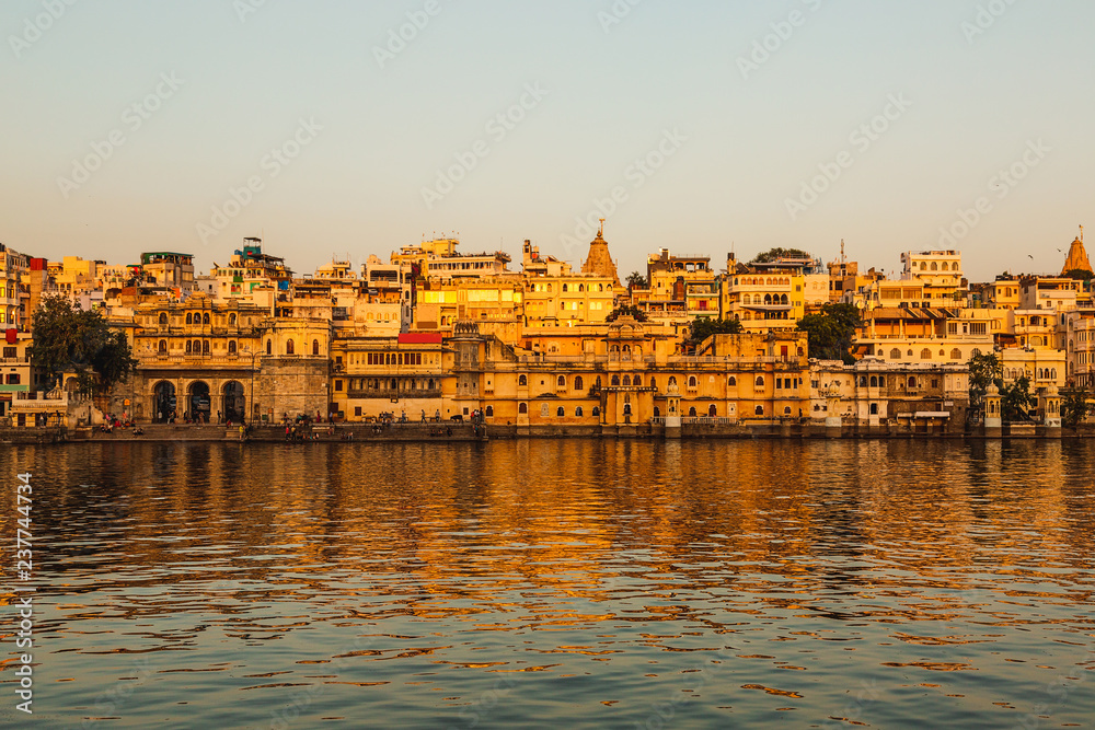 The city of Udaipur illuminated by the sun