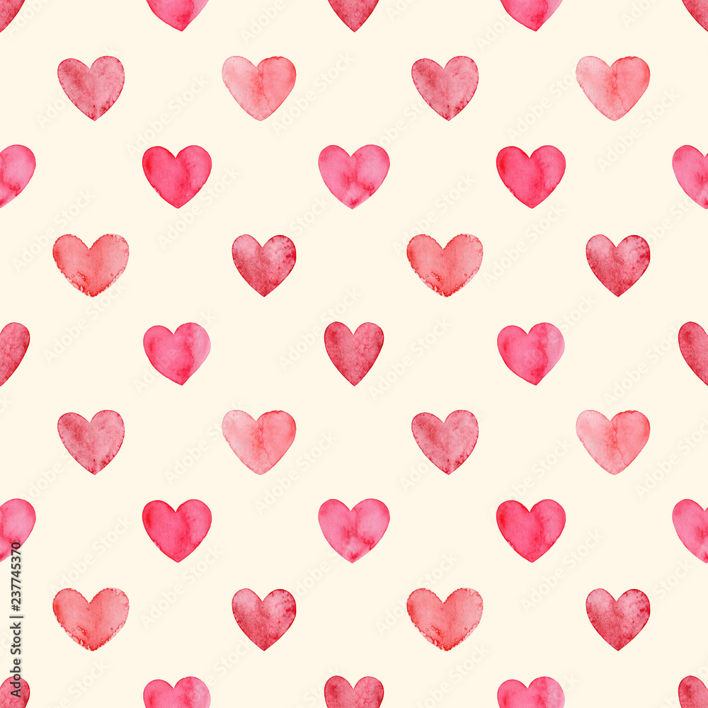 Valentines day, aquarelle illustration. Seamless pattern with bright hand  painted watercolor hearts. Romantic decorative background for Valentine's  day gift paper, wedding decor or fabric textile. Stock Illustration | Adobe  Stock