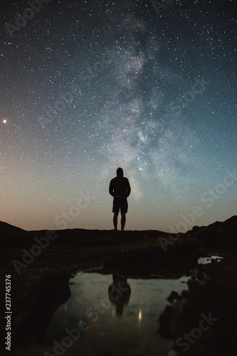 silhouette of a person at night with the milky way