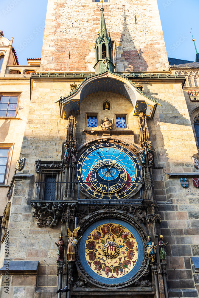 Plakat The Prague astronomical clock, or Prague orloj is a medieval clo