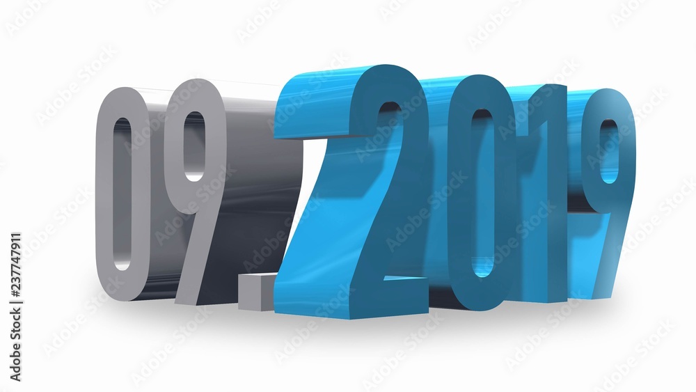 Presentation month september of the year 2019 - isolated on white background. Illustration for advertising.  3d rendering