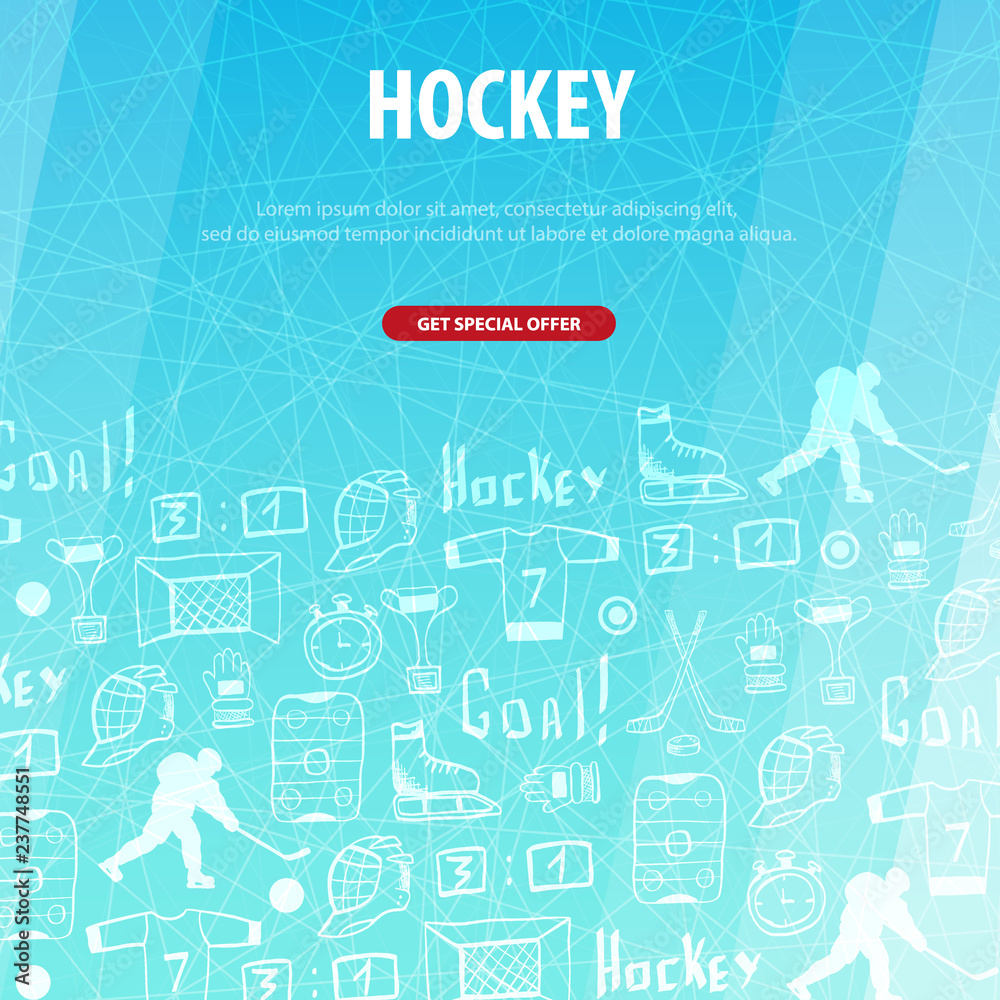 Hockey background with doodle elements. Vector illustration. Hockey background with doodle elements. Vector illustration.