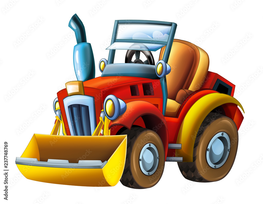 Naklejka premium Cartoon farm tractor excavator - on white background - illustration for the children