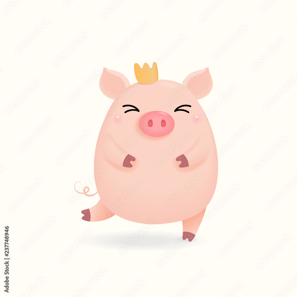 Hand drawn vector illustration of a cute little pig in a crown. Isolated objects on white background. Design concept for Chinese New Year greeting card, holiday banner, decorative element. Hand drawn vector illustration of a cute little pig in a crown. Isolated objects on white background. Design concept for Chinese New Year greeting card, holiday banner, decorative element.