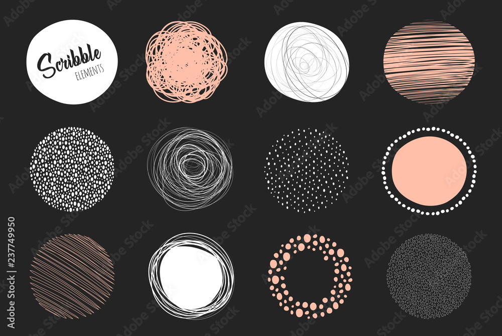 Set of hand drawn circles using sketch drawing scribble lines. Freehand ...