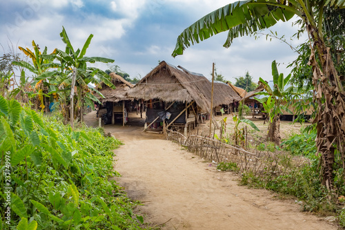 Traditional hut where the Long Neck Karen tribe lives in Chiang Rai  northern Thailand