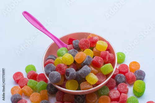 whale with colored jelly beans - jujubas in Portuguese - and white background photo