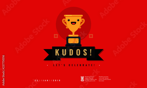 Kudos Let's Celebrate Card Trophy Illustration In Line Art Style 