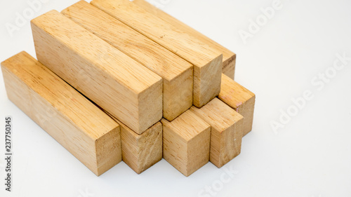 wooden block stack close up on white background