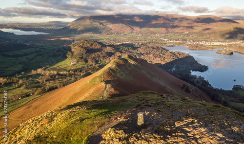 Lake District, UK- Aerial view above Cat Bells and Derwent Water