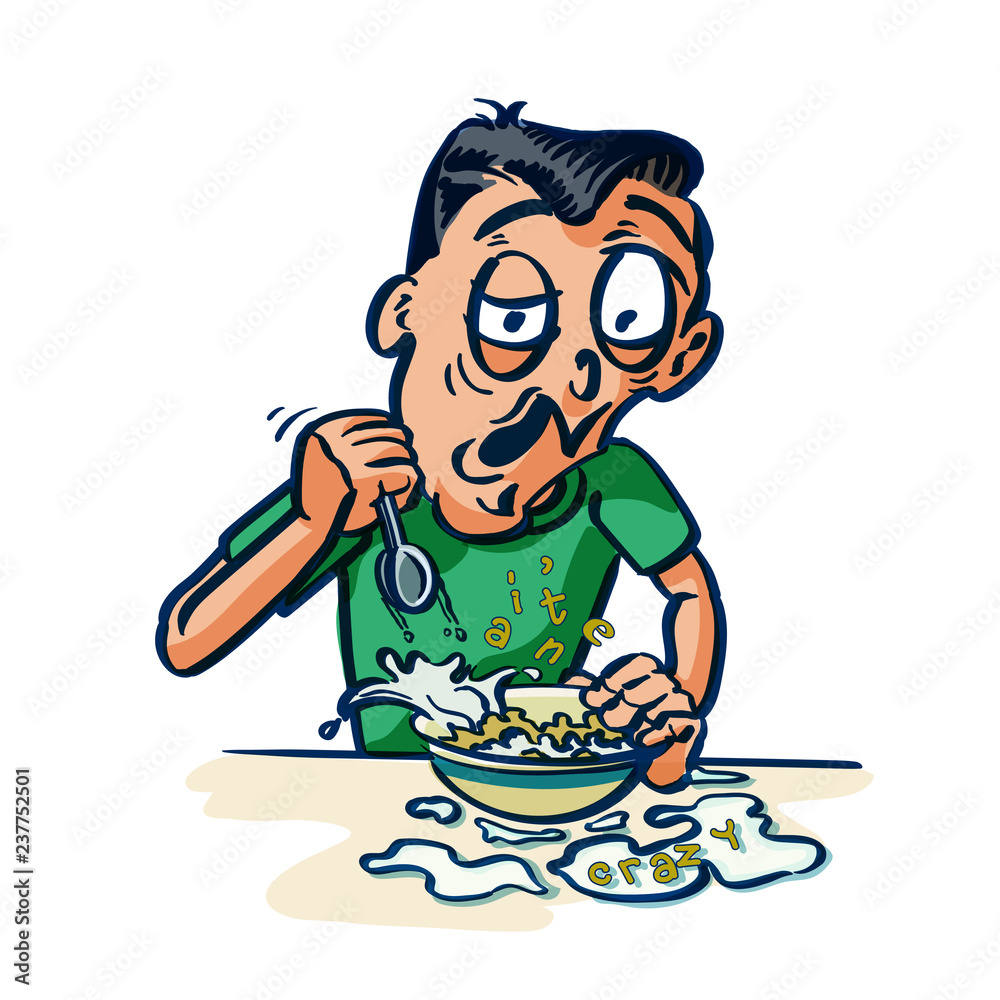 Crazy cereal killer spilling alphabet pieces on the table. Crazy cereal killer spilling alphabet pieces on the table.