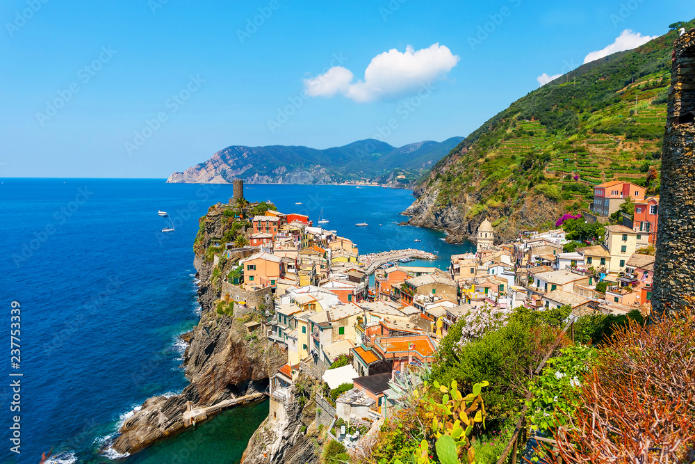View of the village of Vernazza, Liguria, Cinque Terre, Italy