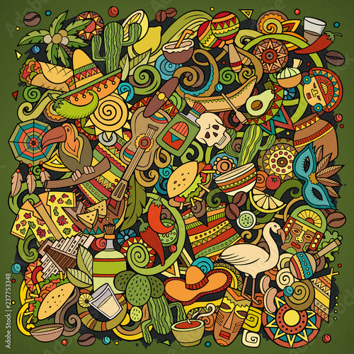 Cartoon vector color doodles Latin America illustration