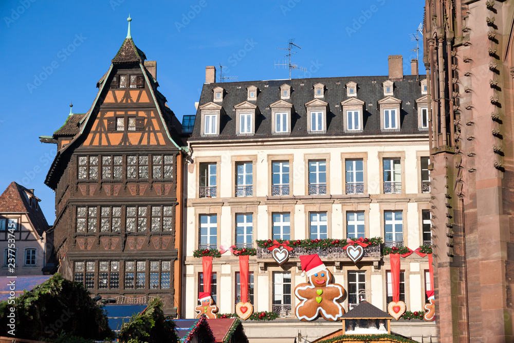 Fototapeta premium Strasboug 31 December 2017 .Christmas market in center of Strasbourg, Alsace