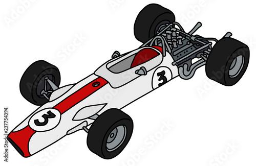 The retro white  formula one racecar