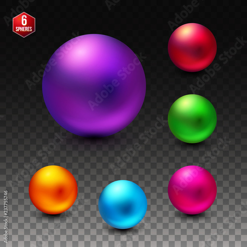 Six colorful spheres with a shiny matte finish
