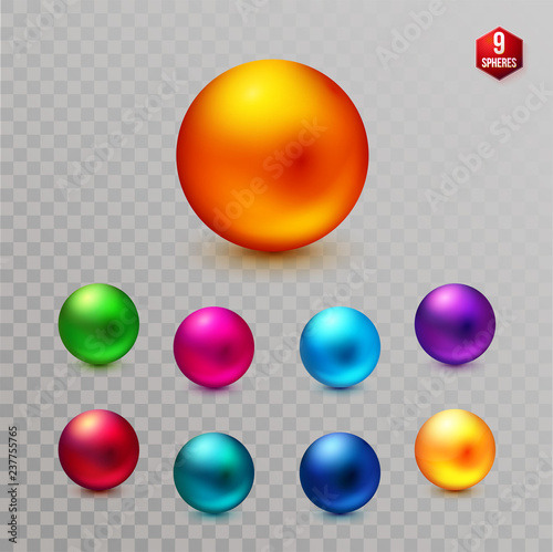 Vector Set of multicolored decorative dimensional spheres