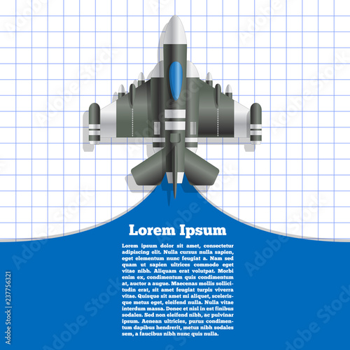 Military aircraft on a checkered field. View from above. Vector illustration.