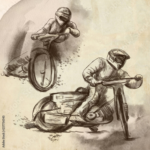 Fotografía Speedway, motorcycle races - An hand drawn illustration