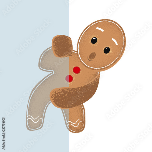 Shocked gingerbread peeking out wall. Curiosity, surprised, astonishment. Can be used for topics like news, expression, cartoon