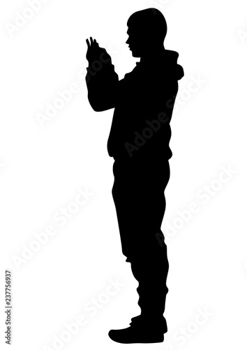 Man with phone on white background