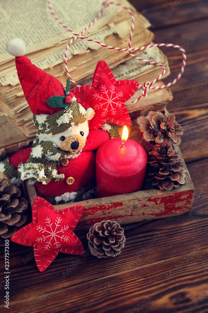 Christmas decor. still life with Christmas toy. bright color, soft focus