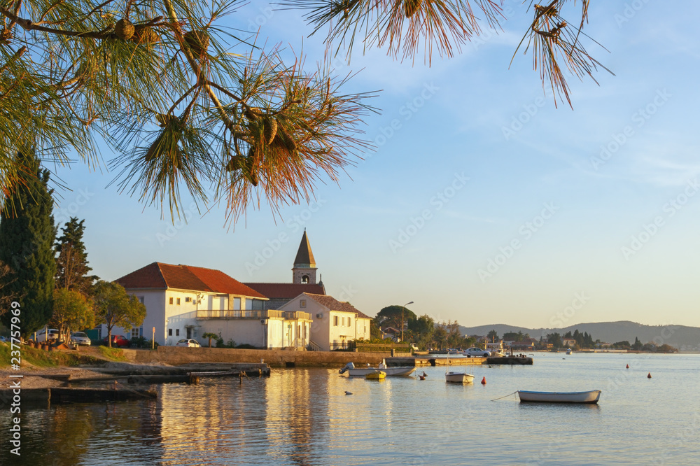Obraz premium Picturesque autumn view of small Mediterranean village of Donja Lastva. Montenegro, Adriatic Sea, Bay of Kotor, Tivat