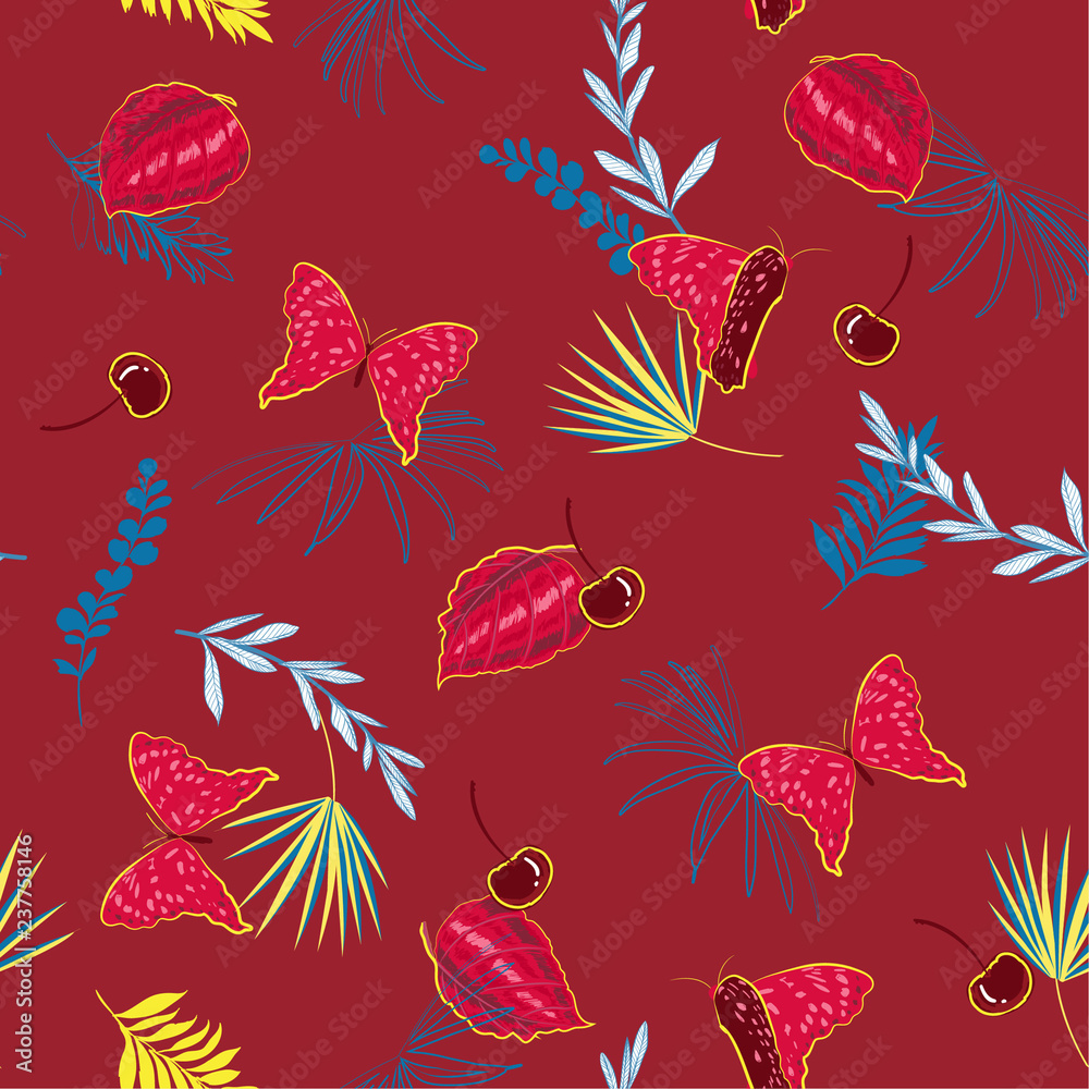 Floral pattern in the garden flowers. Tropical botanical Seamless vector fashion fabric. Floral pattern in the garden flowers. Tropical botanical Seamless vector fashion fabric.