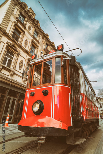 Nostalgic Red Tram At Tunel, Beyoglu, Istanbul, Turkey