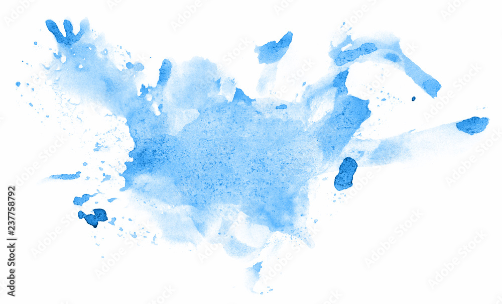 Abstract watercolor background hand-drawn on paper. Volumetric smoke elements. Blue, Marina color. For design, web, card, text, decoration, surfaces.