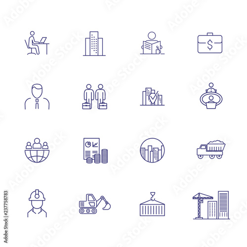 Construction business line icon set. Set of line icons on white background.Business concept.Office, building, worker. Vector illustration can be used for topics like architecture, business, investment