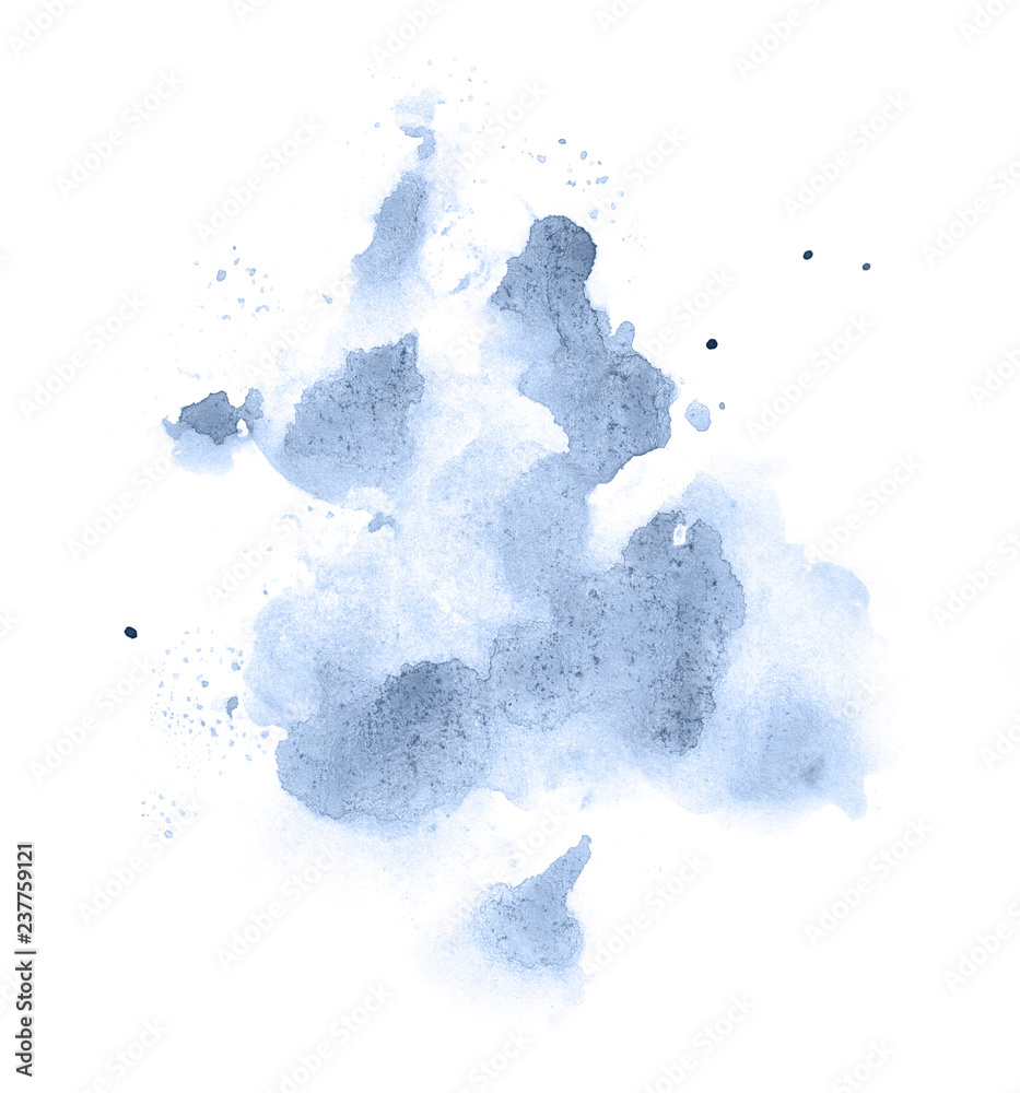 Abstract watercolor background hand-drawn on paper. Volumetric smoke elements. Blue, Navy Peony color. For design, web, card, text, decoration, surfaces.