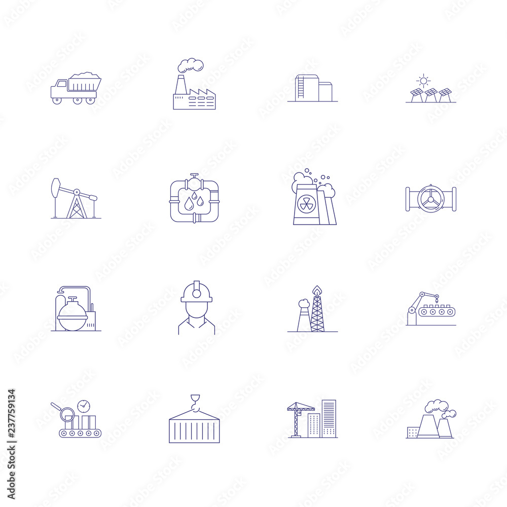 Large scale industry line icon set. Engineer, factory, oil derrick. Urban and business concept. Vector illustration can be used for topics like business, modern life, industry