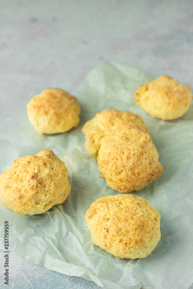 Traditional English butter milk scones on a light background.